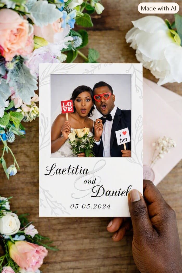 Tirage polaroid photobooth mariage — cadre fleuri élégant